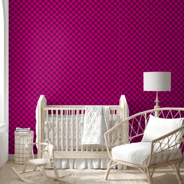 Bold Checkerboard Pattern with Magenta Square Wallpaper (Kids)