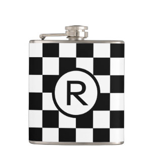 Bold Checkered Black and White with Monogram Flask
