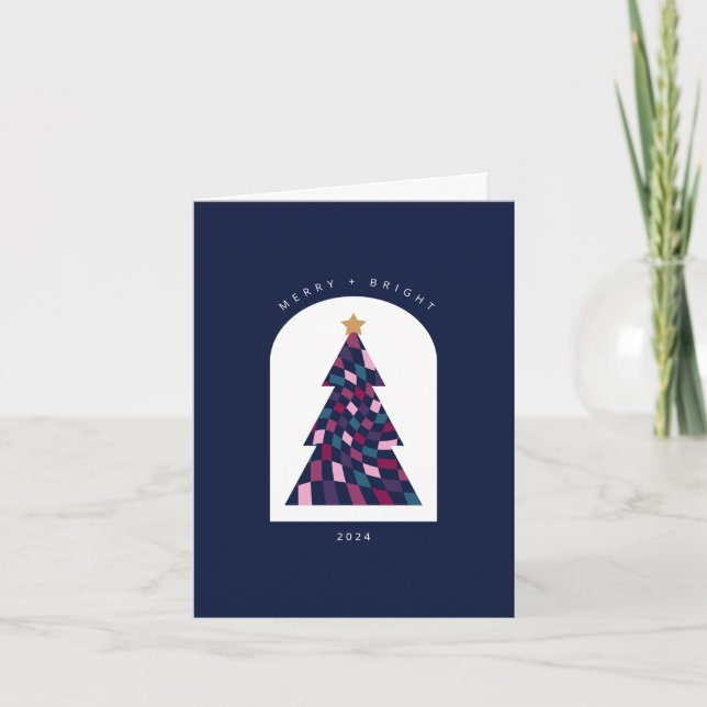 Bold Checkered Christmas Tree Folded Greeting Card (Front)