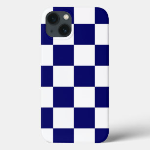 Bold Checkered Navy and White Pattern iPhone 13 Case