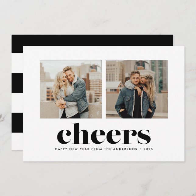 Bold Cheers Two Photo New Year's Card (Front/Back)