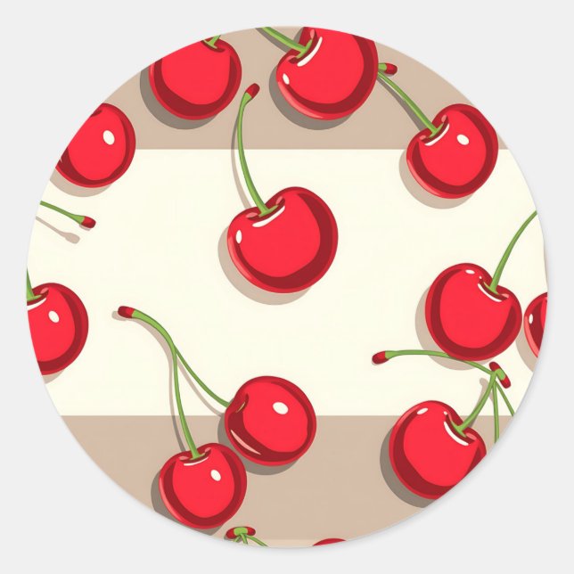 Bold Cherry Pattern Retro Summer Vibes Classic Round Sticker (Front)