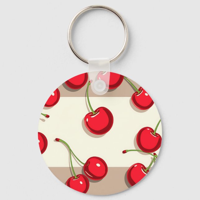 Bold Cherry Pattern Retro Summer Vibes Keychain (Front)