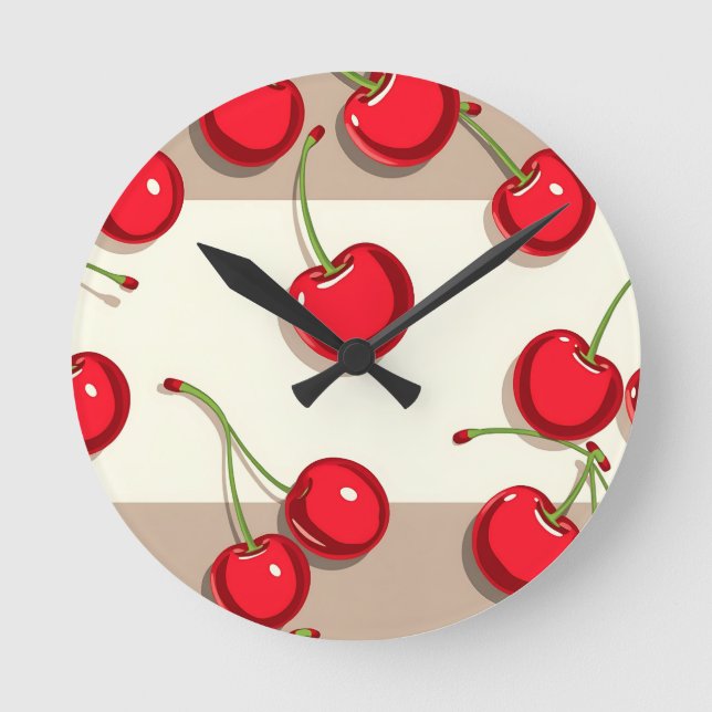 Bold Cherry Pattern Retro Summer Vibes Round Clock (Front)