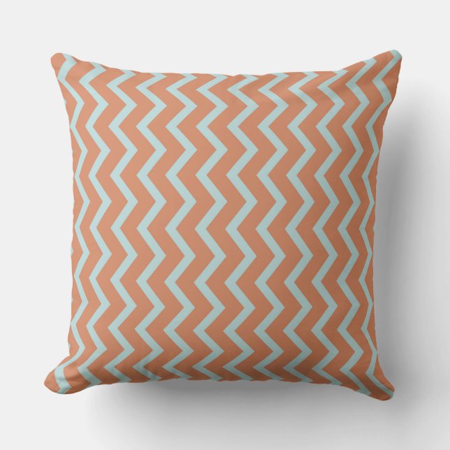 Bold Chevron Design: Orange and Light Blue Stripe Throw Pillow (Front)