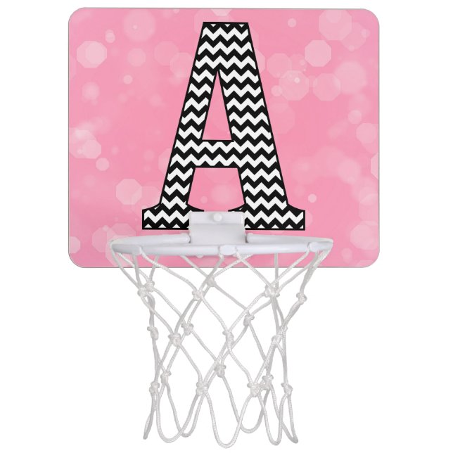 Bold Chevron Letter A on Bubblegum Pink Mini Basketball Hoop (Front)