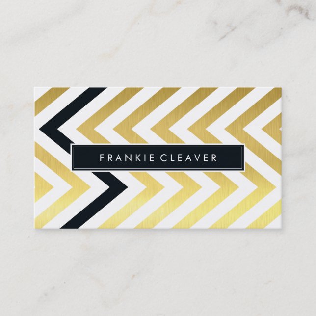 BOLD CHEVRON PATTERN trendy modern gold foil black Business Card (Front)