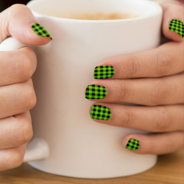 Bold & Chic Green and Black Check Minx Nail Art (Insitu - Mug)