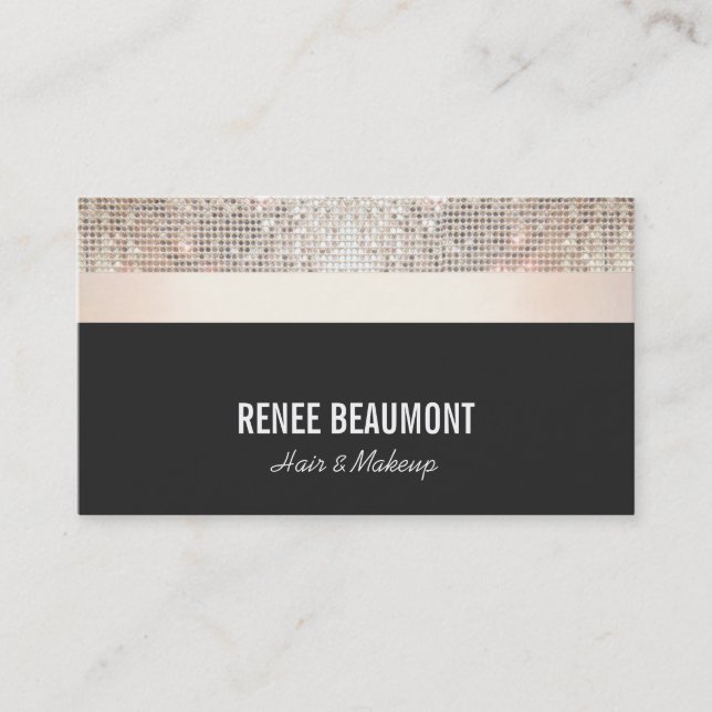 Bold Chic Modern Sequin Gold and Black Striped Business Card (Front)