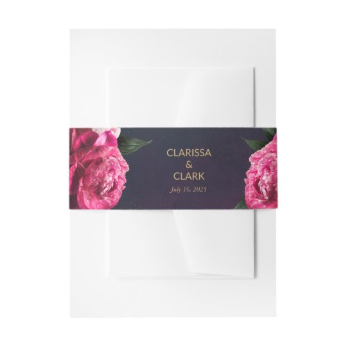 Bold Chic Pink Peony And Gold Invitation Belly Band