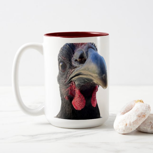 Bold Chicken Mug - Hens Looking At You!  (With Donut)