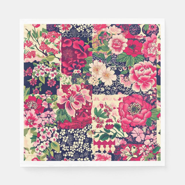 Bold Chinese Floral Patchwork Napkins (Front)