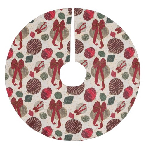 Bold Christmas Baubles &amp; Red Bows on Cream  Brushed Polyester Tree Skirt