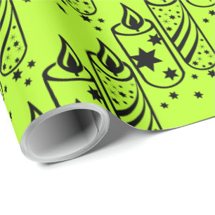 Bold Christmas Candles Lime& Black Wrapping Paper
