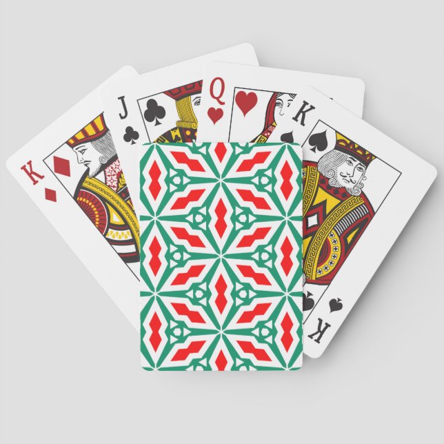 Bold Christmas Print - Red Snowflake & Green Star Poker Cards (Back)