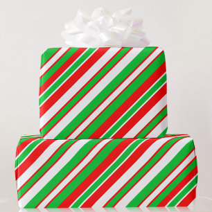 Bold Christmas Stripes Red Green & White Wrapping Paper