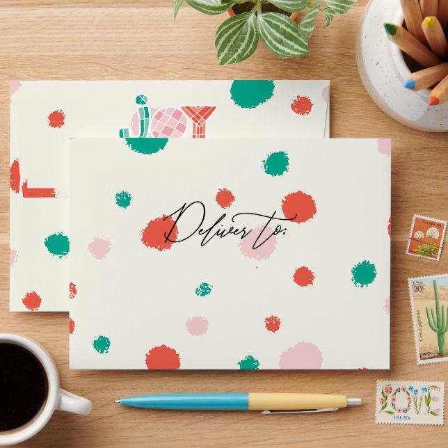 Bold Chunky Geometric Joy Colorful Dots Holiday Envelope (Desk)