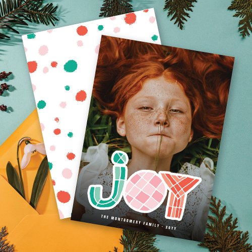 Bold Chunky Geometric Joy Colorful Modern Photo Holiday Card