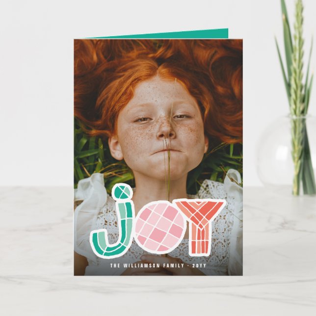 Bold Chunky Geometric Joy Colorful Modern Photo Holiday Card (Front)