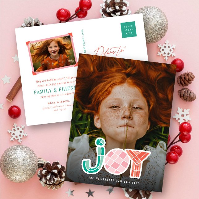 Bold Chunky Geometric Joy Colorful Modern Photo Holiday Postcard (Creator Uploaded)