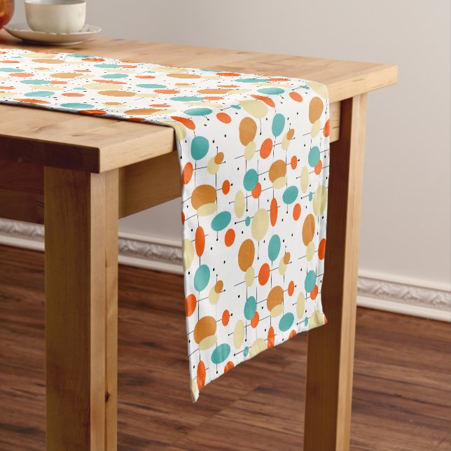 Bold Circles And Lines Mid Century Modern Pattern Short Table Runner (In Situ)