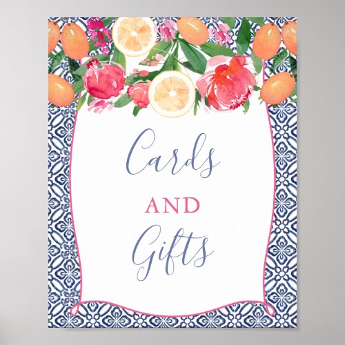 Bold Citrus Florals Blue Tiles Cards and Gifts Poster