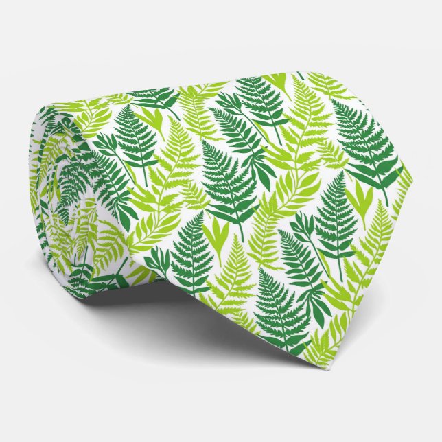Bold Citrus Green Statement Botanical Fern Pattern Neck Tie (Rolled)