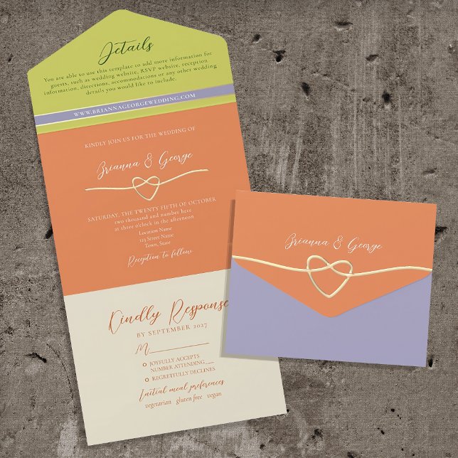 Bold Citrus Orange Purple Wedding All In One Invitation (Creator Uploaded)