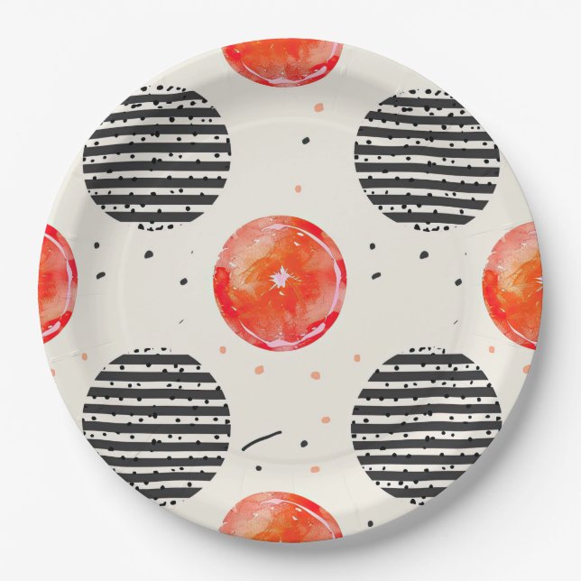 Bold Citrus Slice Stripes (10) Paper Plates (Front)