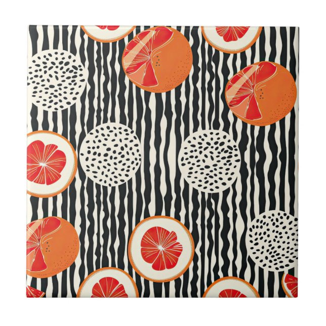 Bold Citrus Slice Stripes (1) Ceramic Tile (Front)