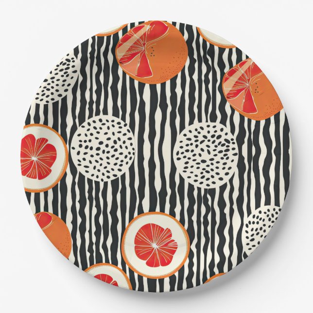 Bold Citrus Slice Stripes (1) Paper Plates (Front)