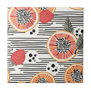 Bold Citrus Slice Stripes (3) Ceramic Tile