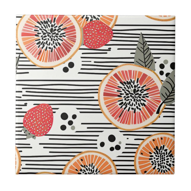 Bold Citrus Slice Stripes (3) Ceramic Tile (Front)