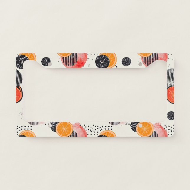 Bold Citrus Slice Stripes (3) License Plate Frame (Front)