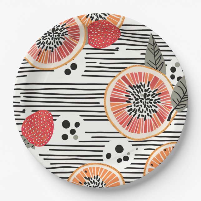 Bold Citrus Slice Stripes (3) Paper Plates (Front)