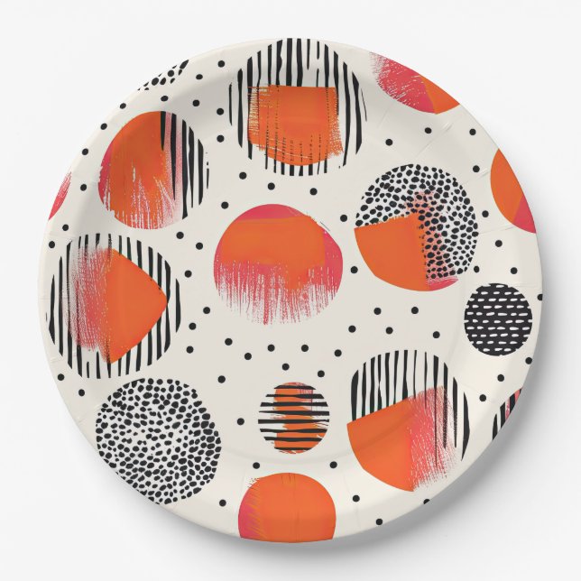 Bold Citrus Slice Stripes (4) Paper Plates (Front)