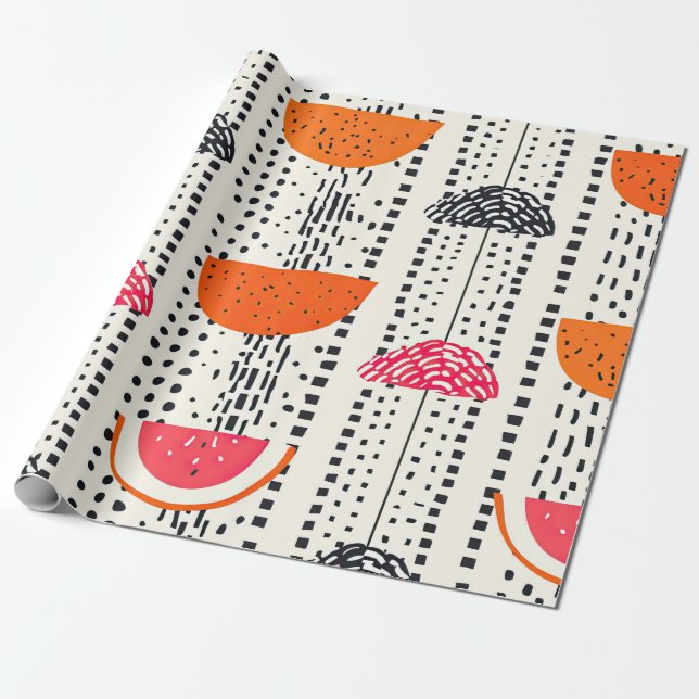 Bold Citrus Slice Stripes (5) Wrapping Paper (Unrolled)