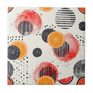 Bold Citrus Slice Stripes (6) Ceramic Tile