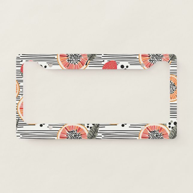 Bold Citrus Slice Stripes (7) License Plate Frame (Front)