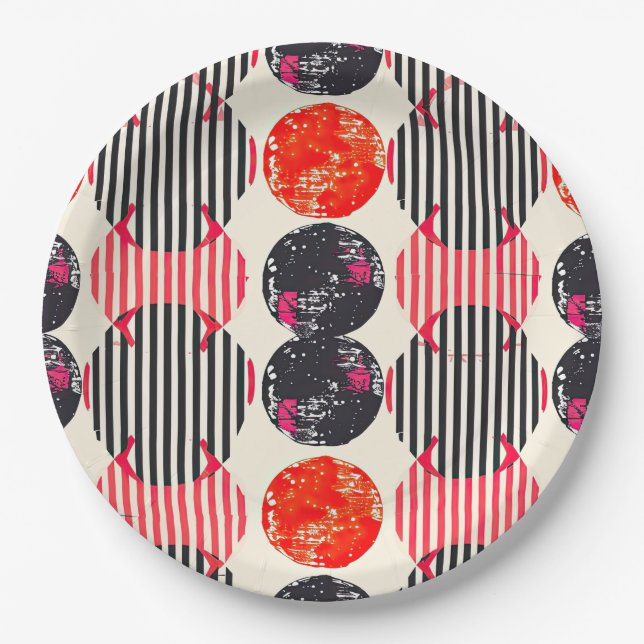 Bold Citrus Slice Stripes (7) Paper Plates (Front)