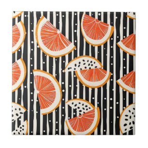 Bold Citrus Slice Stripes (8) Ceramic Tile