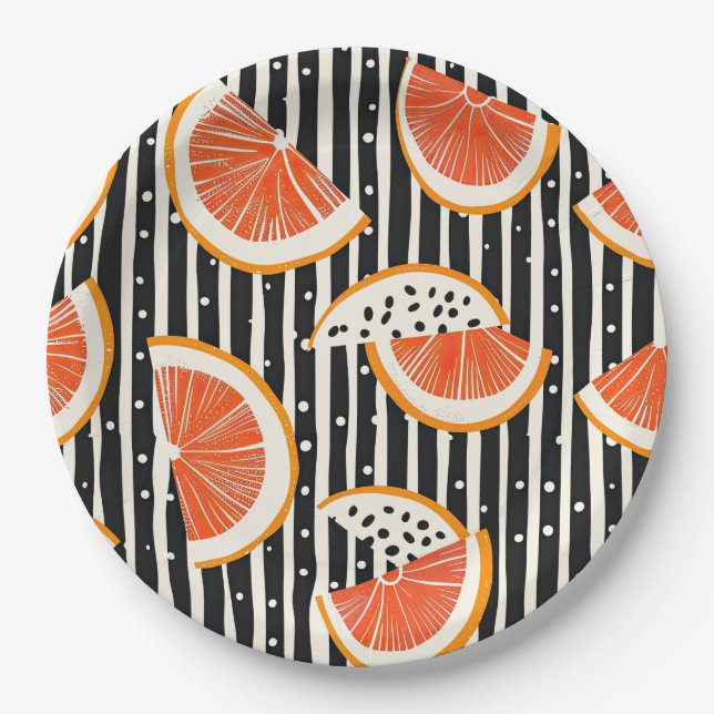 Bold Citrus Slice Stripes (8) Paper Plates (Front)