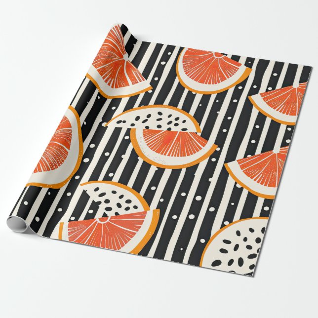 Bold Citrus Slice Stripes (8) Wrapping Paper (Unrolled)