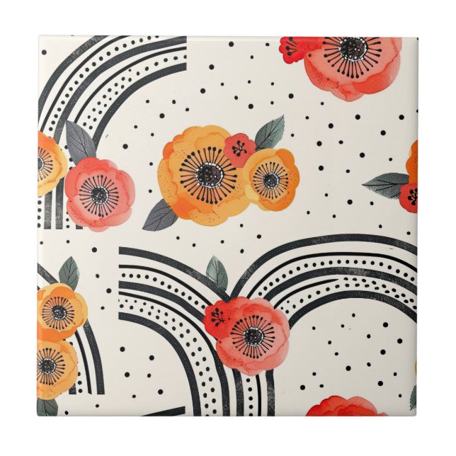 Bold Citrus Slice Stripes (9) Ceramic Tile (Front)