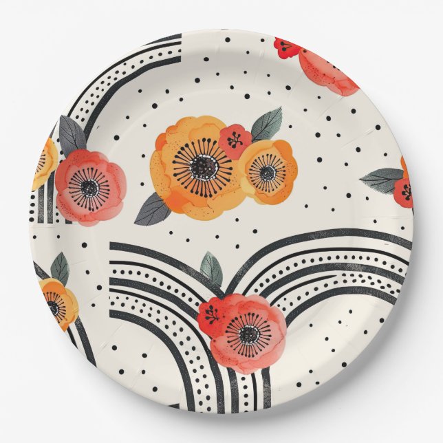 Bold Citrus Slice Stripes (9) Paper Plates (Front)