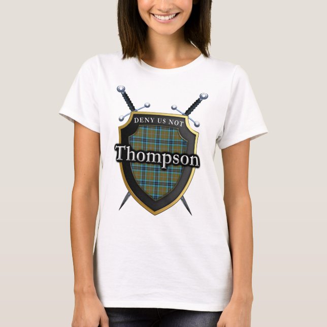 Bold Clan Thompson Tartan Scottish Shield T-Shirt (Front)