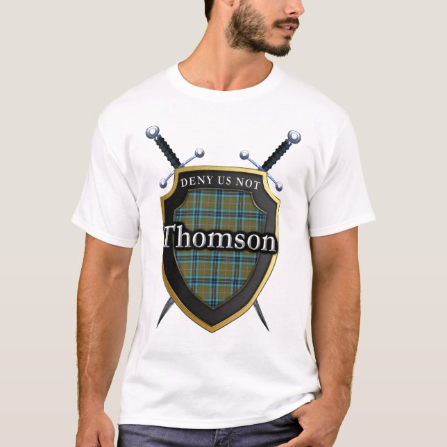 Bold Clan Thomson Tartan Scottish Shield T-Shirt (Front)