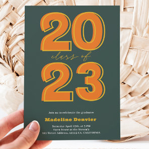 Bold class of 2023 script green photos graduation invitation