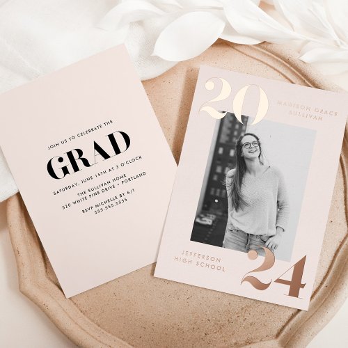 Bold Class of 2024 Cream Photo Graduation Foil Invitation