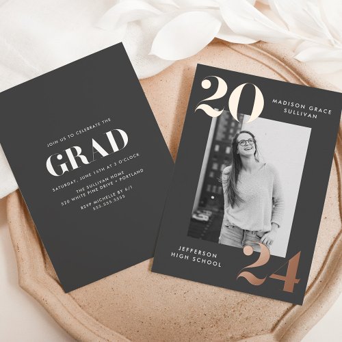 Bold Class of 2024 Gray Photo Graduation Foil Invitation